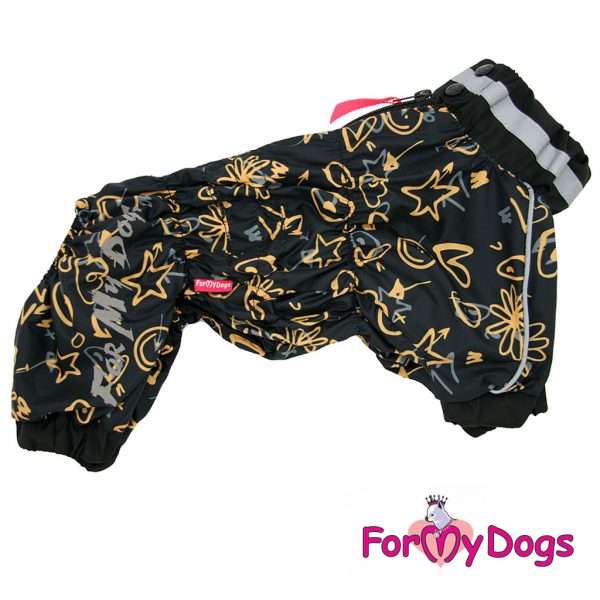 For My Dogs sadehaalari on tyylikäs musta kuvioitu haalari, joka on suunniteltu uros koiralle.