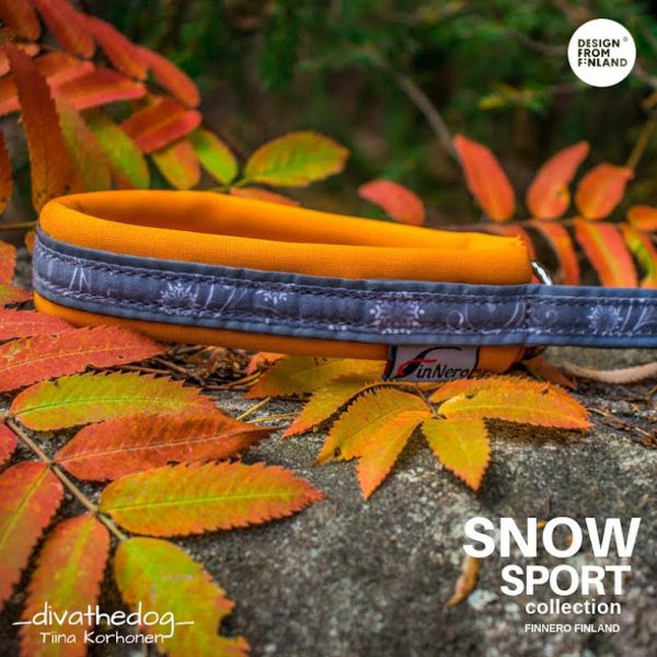 FinNero Snow Sport panta oranssi on leveä ja miellyttävä kaulapanta koiralle.