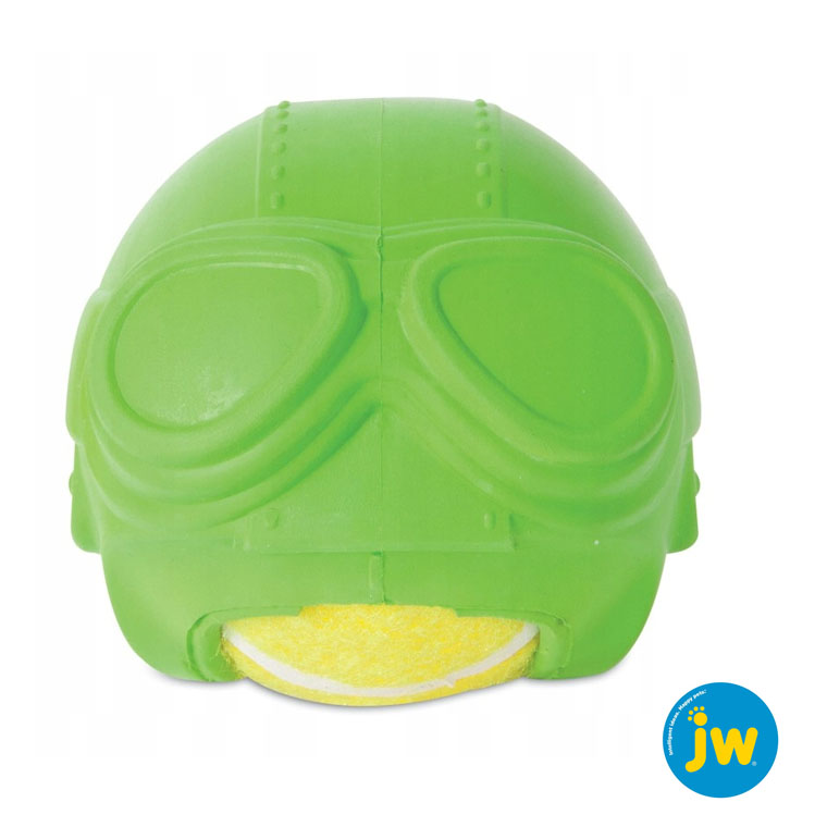 Lentäjänkypärän mallinen vinkupallo koiralle.