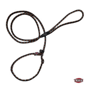 Pyöreää nyöriä oleva koiran noutajatalutin, oranssin, mustan ja heijastavan harmaan väreissä.